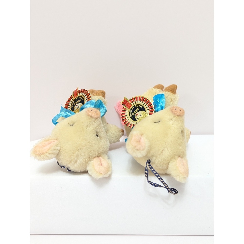 Shanghai Doll Factory Stuffed Mini Pig Pure Wool Ornament 4" w/Tag (Set Of 2) - Picture 9 of 10